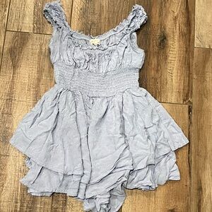 Urban Outfitters Rosie Smocked Tiered Ruffle Romper Light Blue Size XS